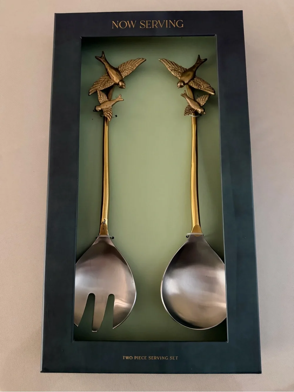 Anthropologie Gold Bird-Handle Two-Piece Serving Set